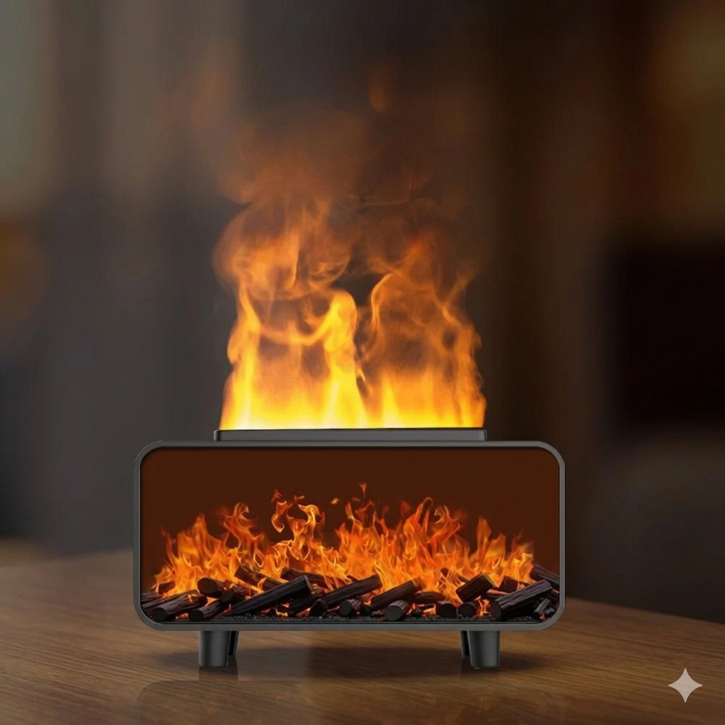Diffuseur d'Huiles Essentielles à Effet Flamme Réaliste - Humidificateur Ultrasonique